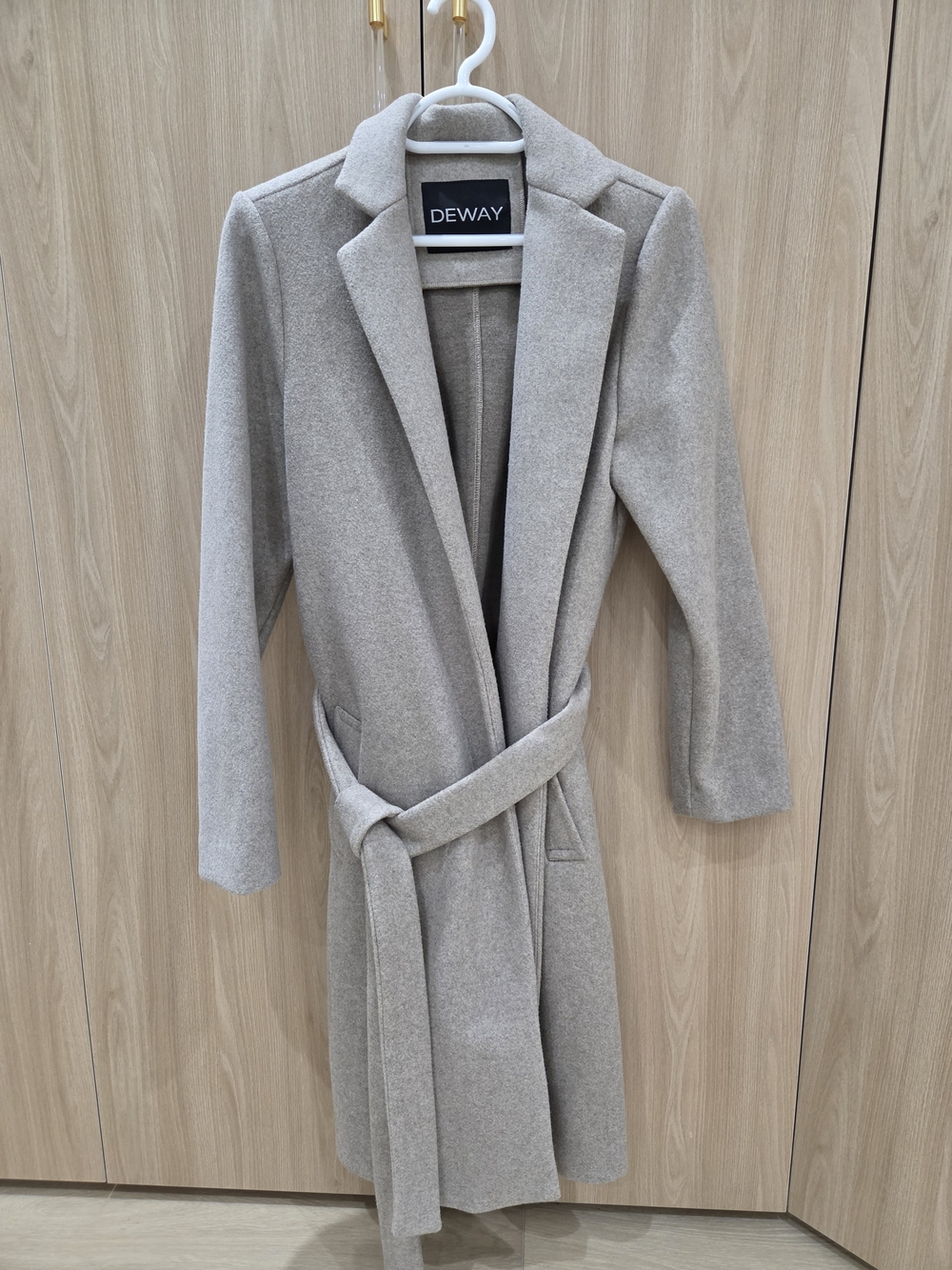 Women's Light Gray Belted Wool-Blend Long Coat